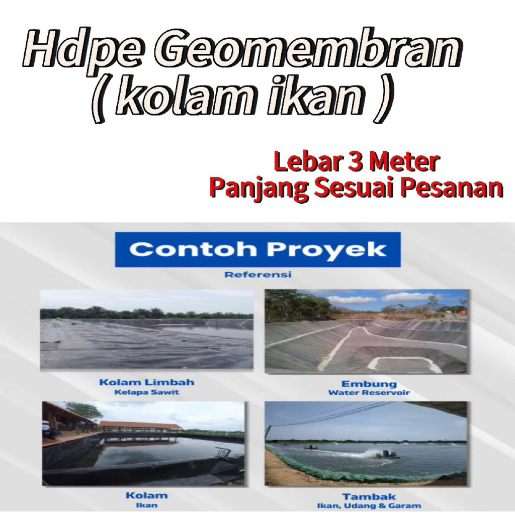 Geomembran HDPE lebar 3 Meter Tebal 200 Micron ( kolam ikan )