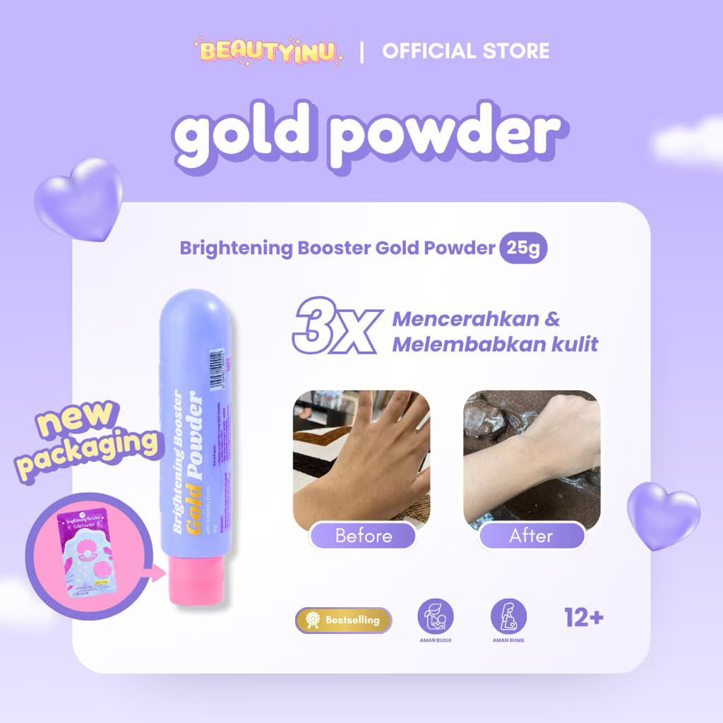 Serbuk Gold Brightening Booster Beautyinu - serbuk gold pemutih beautyinu - gold powder beautyinu