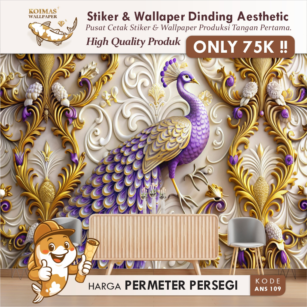 Wallpaper Dinding Merak 3D Stiker Dekorasi Dinding Motif Merak Emas Elegan Wallpaper Terbaru Kekinia
