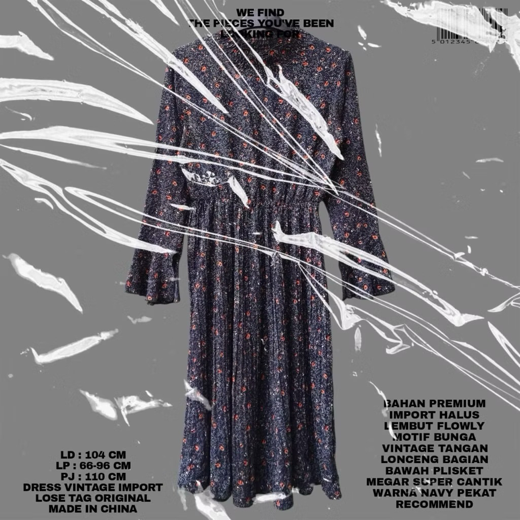 KOREAN DRESS PLISKET MOTIF BUNGA VINTAGE MEGAR/NAVY TURTLENECK DRESS SUPER MEGAR PLISKET KOREAN LOOK