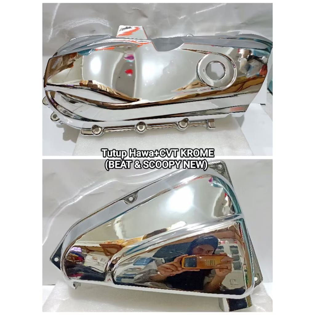 Cover Tutup CVT Plus Cover Tutup Filter Hawa Motor Beat FI Scoopy FI 2013-2014 Crome