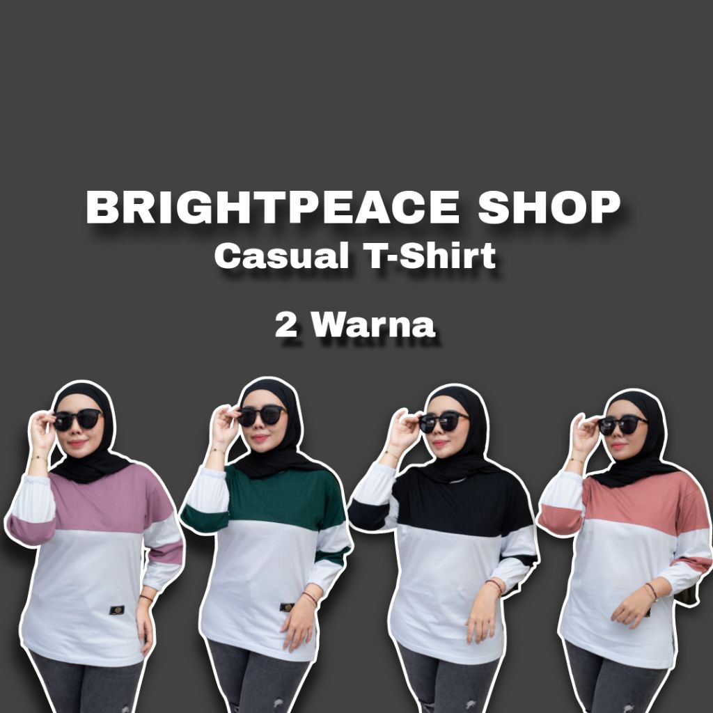 KAOS ATASAN WANITA KOMBINASI 2 WARNA SIMPLE, LENGAN PANJANG