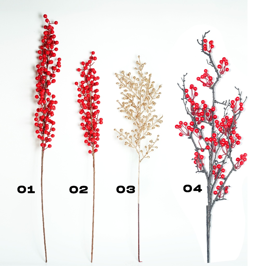 Artificial Cherry Merah dan Gold / Bunga Cherry Merah dan Gold / Hiasan Cherry Blossom