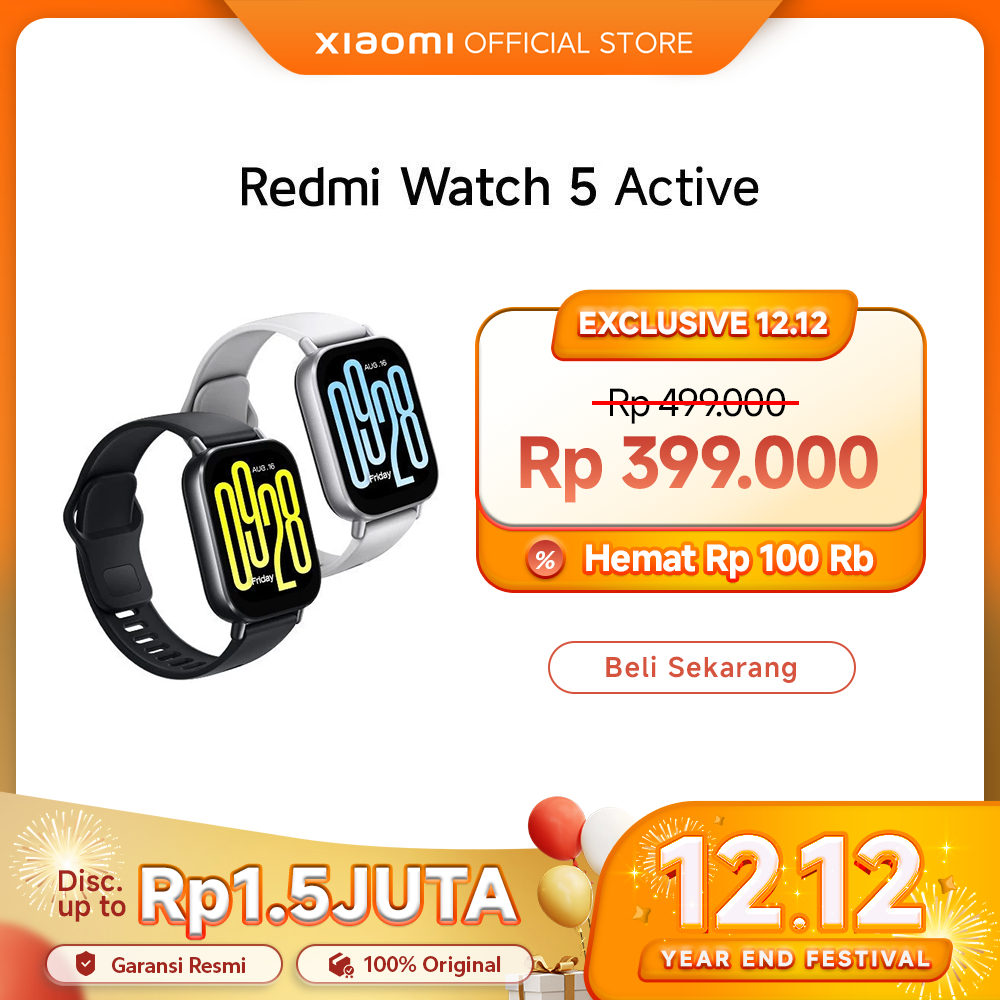Xiaomi Redmi Watch 5 Active |  2.0" LCD Display | Mendukung 140+ mode olahraga | Tahan air 5ATM | Ba