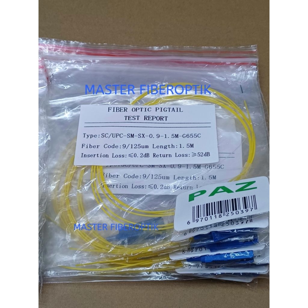 PAZ PIGTAIL SC UPC SINGLEMODE SIMPLEX 0.9MM G655 ORIGINAL PAZ @1PCS