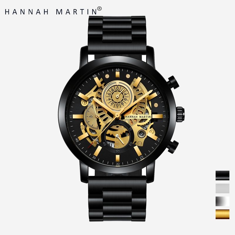 HANNAH MARTIN Jam Tangan Pria 100% Original Tahan air COWOK Kronograf Quartz Analog Laki 109G