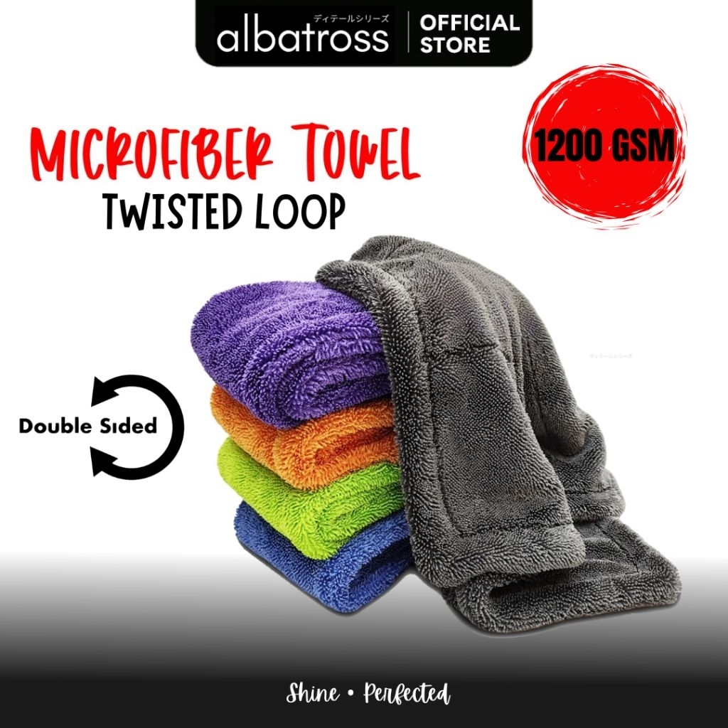 albatross Kain Lap Microfiber Jumbo Twisted Loop Drying Towel 1200gsm Premium Towel - Lap Pengeringa
