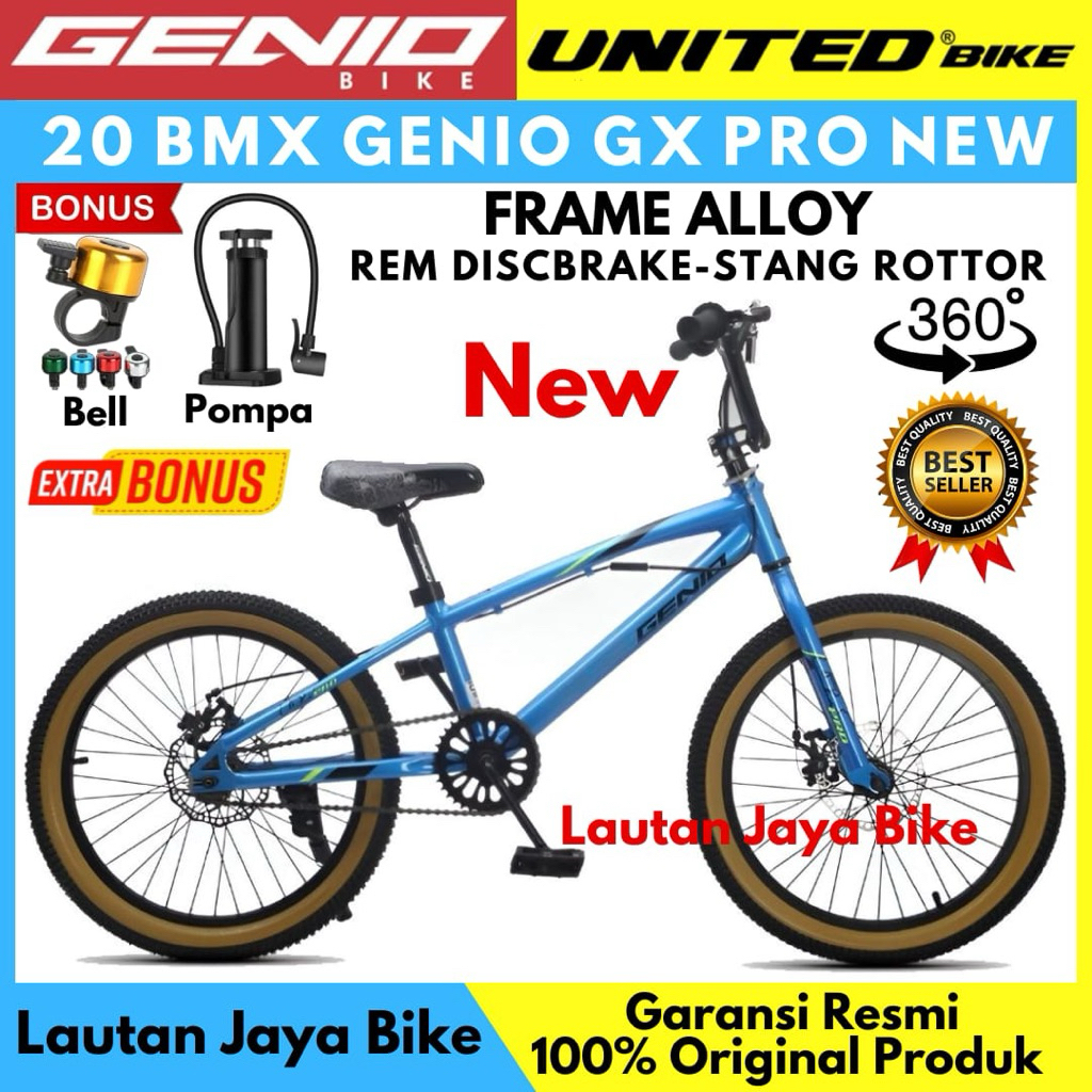 Sepeda Anak Laki Laki BMX 20 GENIO GXPRO Frame Alloy Rem Discbrake by United New