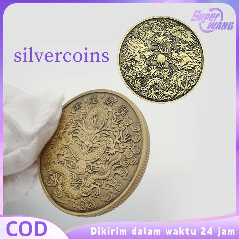 1pcs Koin Keberuntungan Dan Kekayaan Relief Hewan Koin Emas Keberuntungan Antik Naga Koin Peringatan