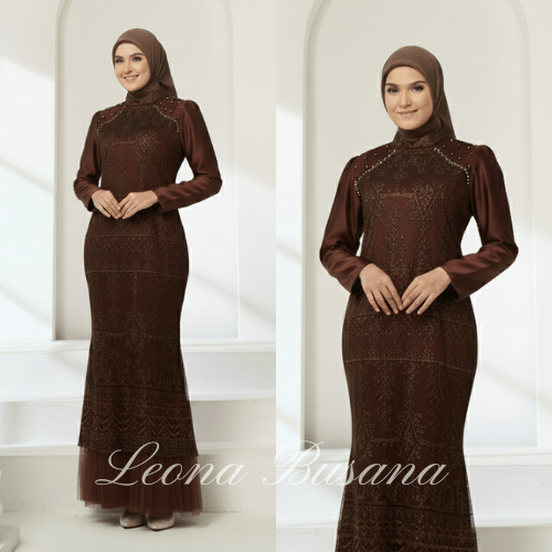 Karina Dress Satin Brukat Special Burgundy Mahogany Polos Duyung Body Cone Kondangan Bridesmaid Gami