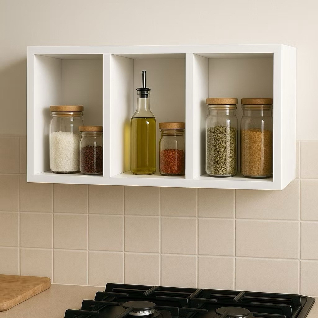 Rak Dinding Kayu Minimalis – Rak Dapur 3 Kotak