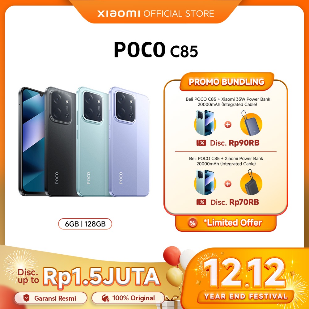 POCO C85 (6/128 GB) (8/256 GB) Baterai besar 6000mAh dengan pengisian daya 33W | Ekspansi RAM hingga