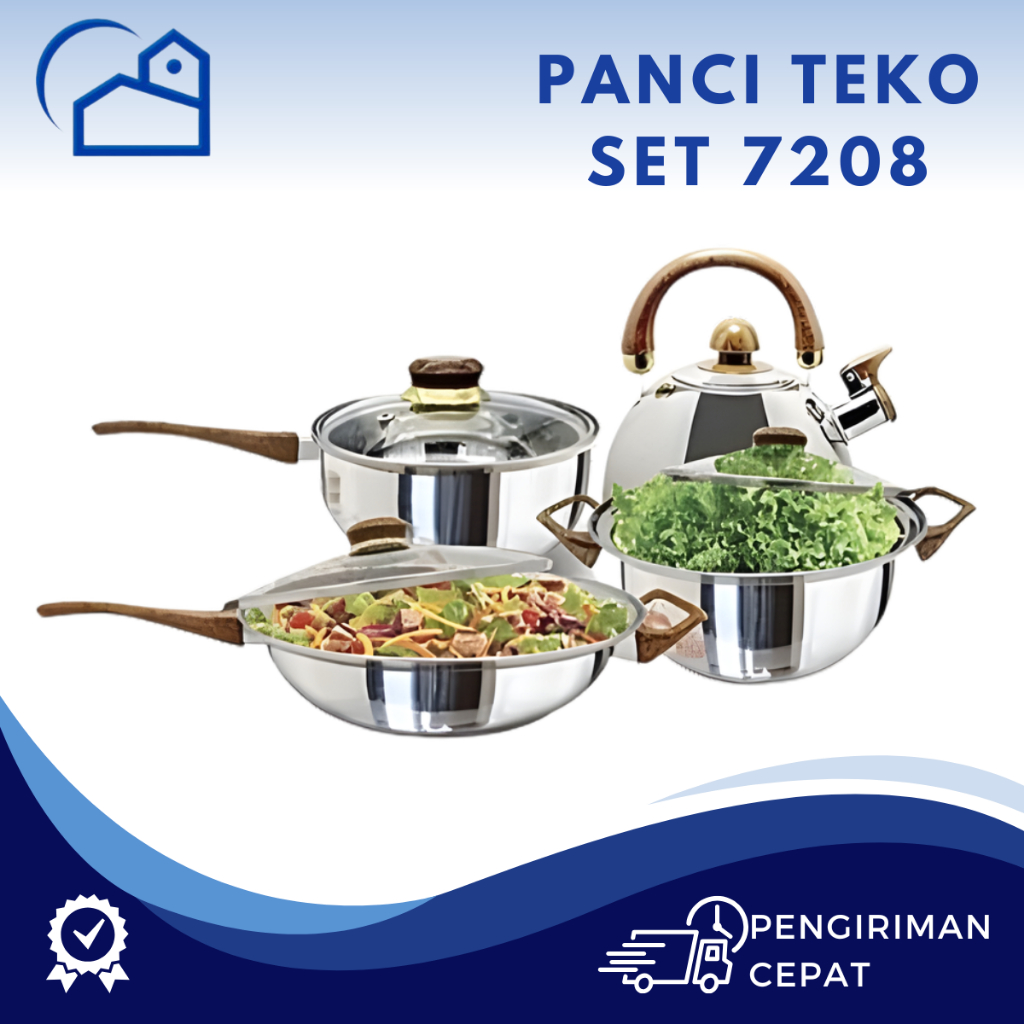 HOMESTATION - Panci Set Stainless Steel 8 Pcs Set Panci Lengkap dengan Teko & Tutup Kaca Tebal 7208