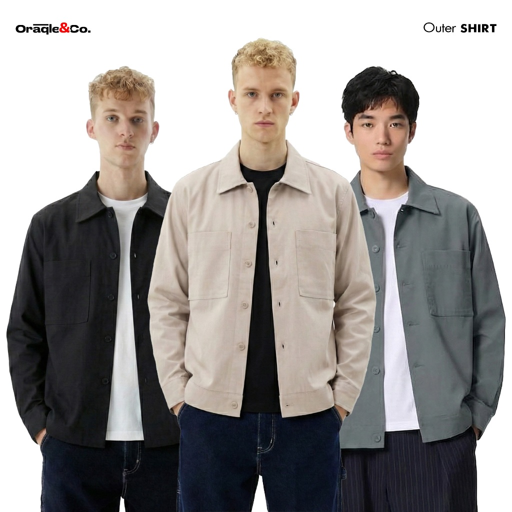 ORAQLE Jaket Outer Pria & Wanita Polos Casual Lengan Panjang