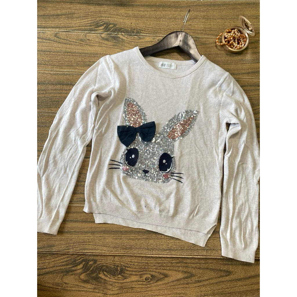 sweater rajut katun sequin cream beige anak tanggung remaja branded Hnm size 130 6T 7T
