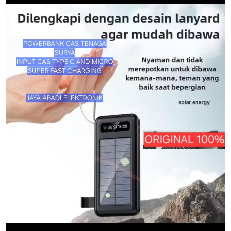 H100 POWERBANK SOLAR ORI 100% MATAHARI CAS TENAGA SURYA CAHAYA INPUT CAS TYPE C MICRO SUPER FAST CHA