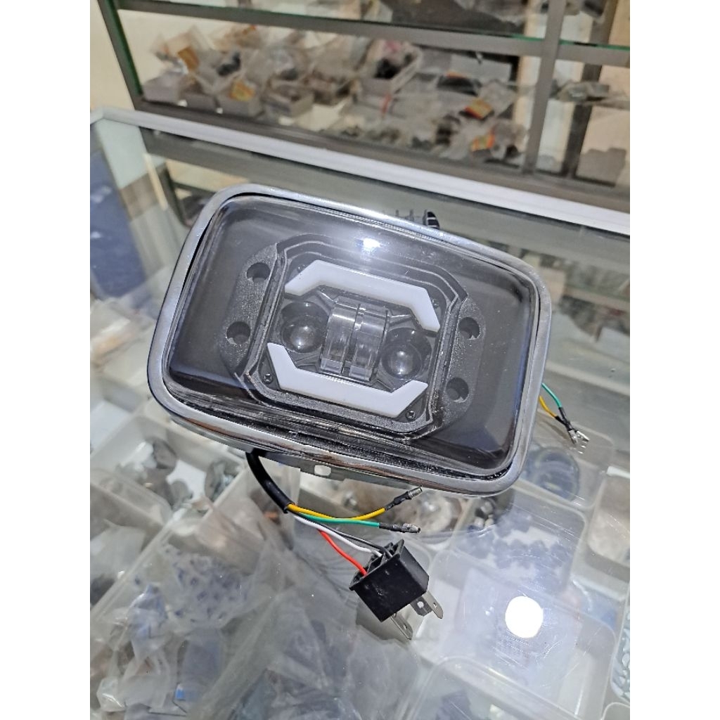 Reflektor Lampu Depan Daymaker VESPA Ps Tv kotak (BISA TANPA AKI)