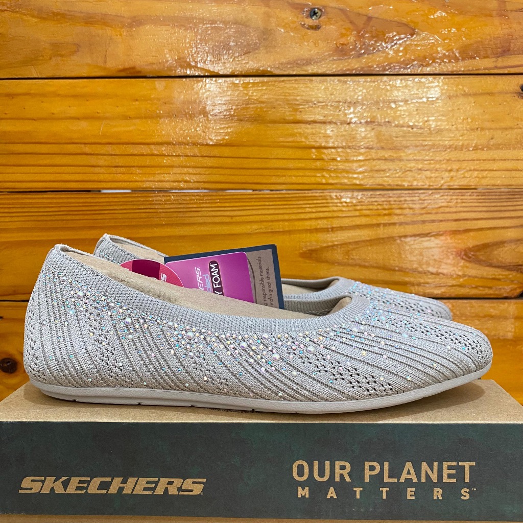 SKECHERS CLEO 2.0 GLITZY DAZE 158765 TAUPE SEPATU SKECHERS WANITA FLAT SHOES BLINK Woman Slipon ORIG