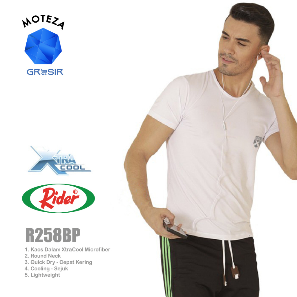 Grosir [Min 3 Pcs] RIDER R 258 BP - Kaos Dalam Xtracool Pria T-Shirt - Round Neck | S M L XL