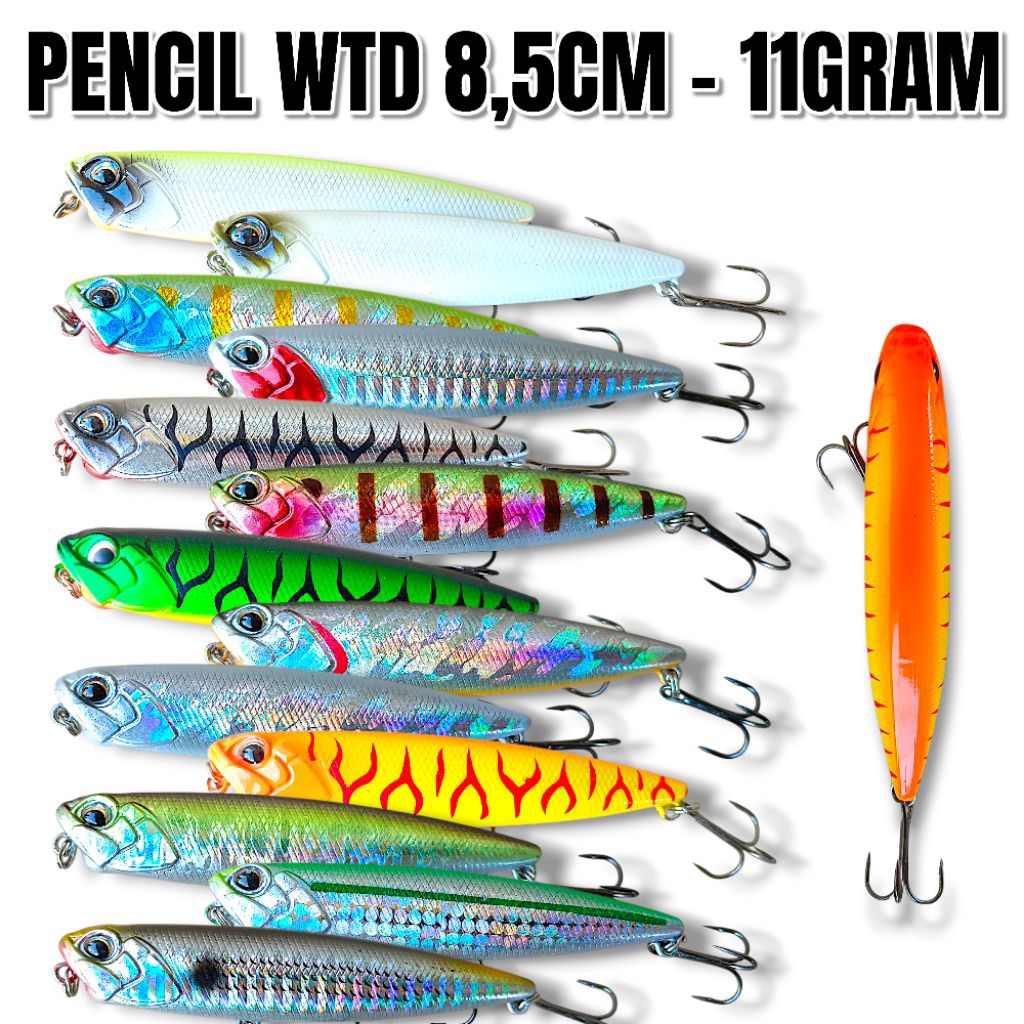 UMPAN PENCIL WTD UKURAN 8,5CM. BERAT 11GRAM. UMPAN MINNOW PENCIL