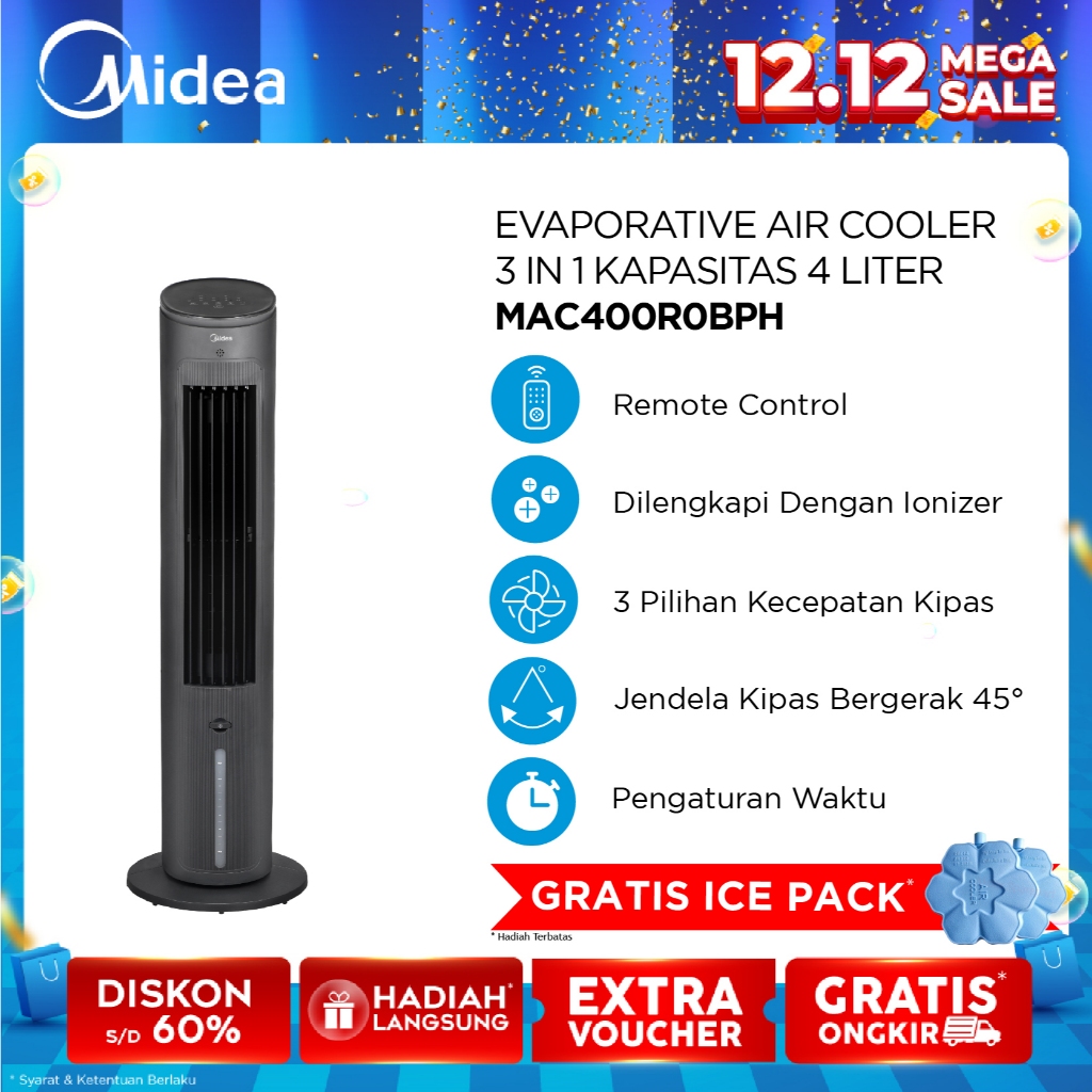 [GRATIS COOLER PACK] Midea 3-in-1 Evaporative Air Cooler MAC-400R0BPH / MAC-400R0-APW  Remote and Io