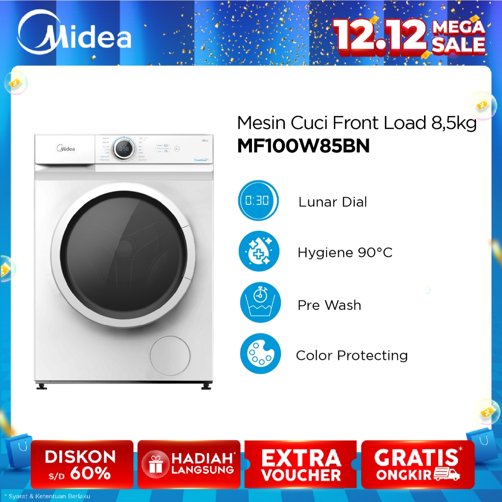 Midea Mesin Cuci Front Loading MF100W85B - Kapasitas 8,5 kg