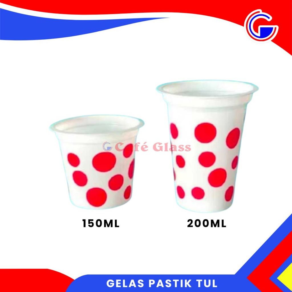 GELAS PLASTIK POLKADOT ISI 50 PCS I GELAS CUP PLASTIK 150ML DAN 200ML