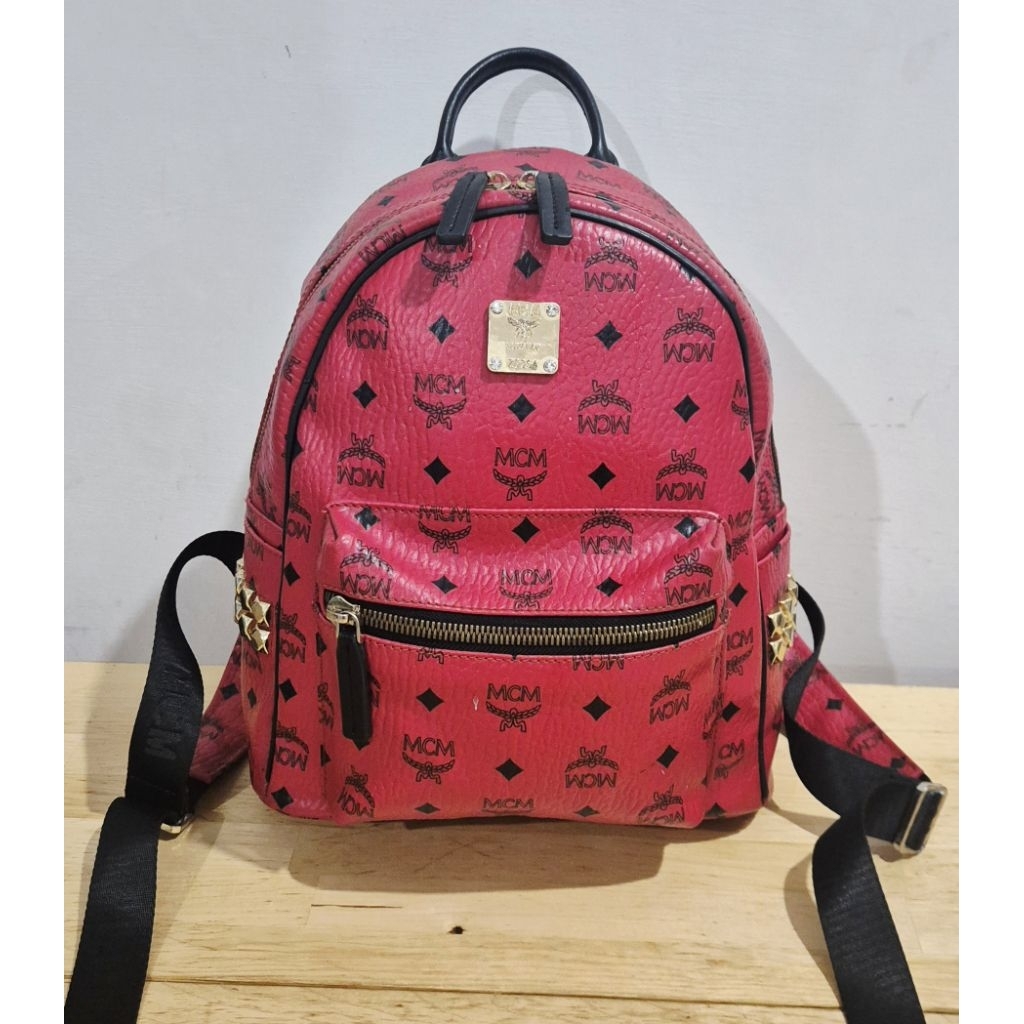 Ransel MCM merah kulit asli (second)