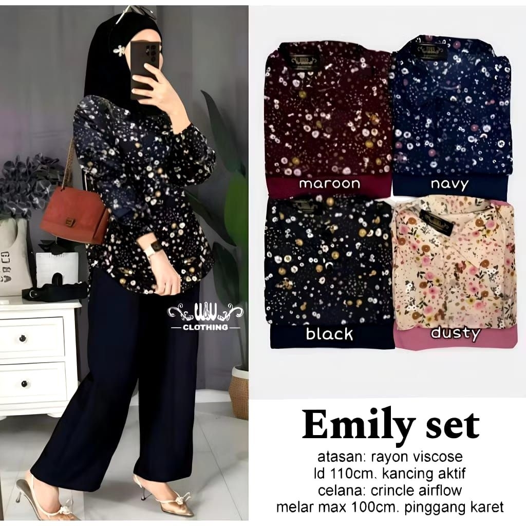 SETELAN BUNGA RAYON TWILL TERBARU / ONE SET WANITA DEWASA MOTIF BUNGA KEKINIAN / SETELAN RAYON TWILL