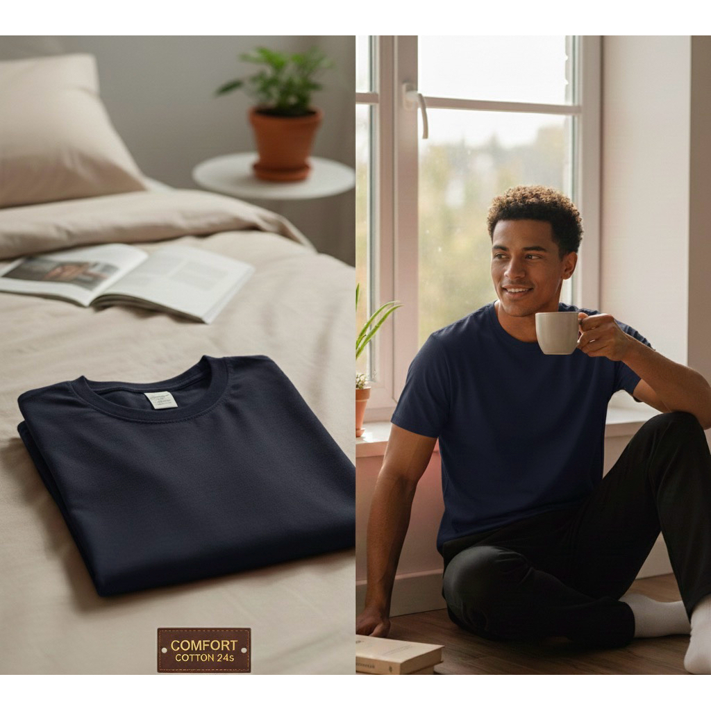Kaos Polos "Navy Blue" cotton combed 24s satuan & grosir