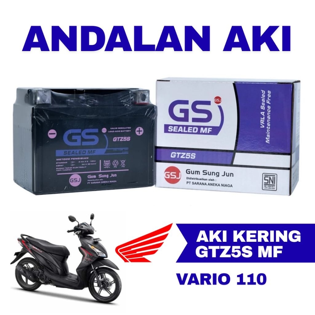 Aki Motor Honda Vario 110 GTZ5S Aki Kering Accu Kering MF