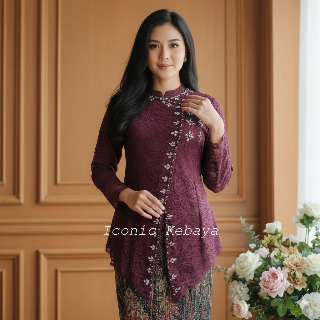Kebaya Janggan Modern | Kebaya Janggan Brokat Premium Mewah - Kebaya Brokat Kondangan Wanita Modern