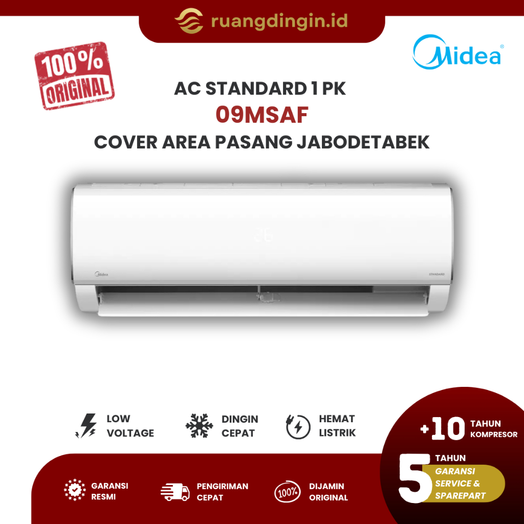 AC MIDEA 1 PK STANDARD MSAF 09CRN2X 09MSAF PAKET PEMASANGAN