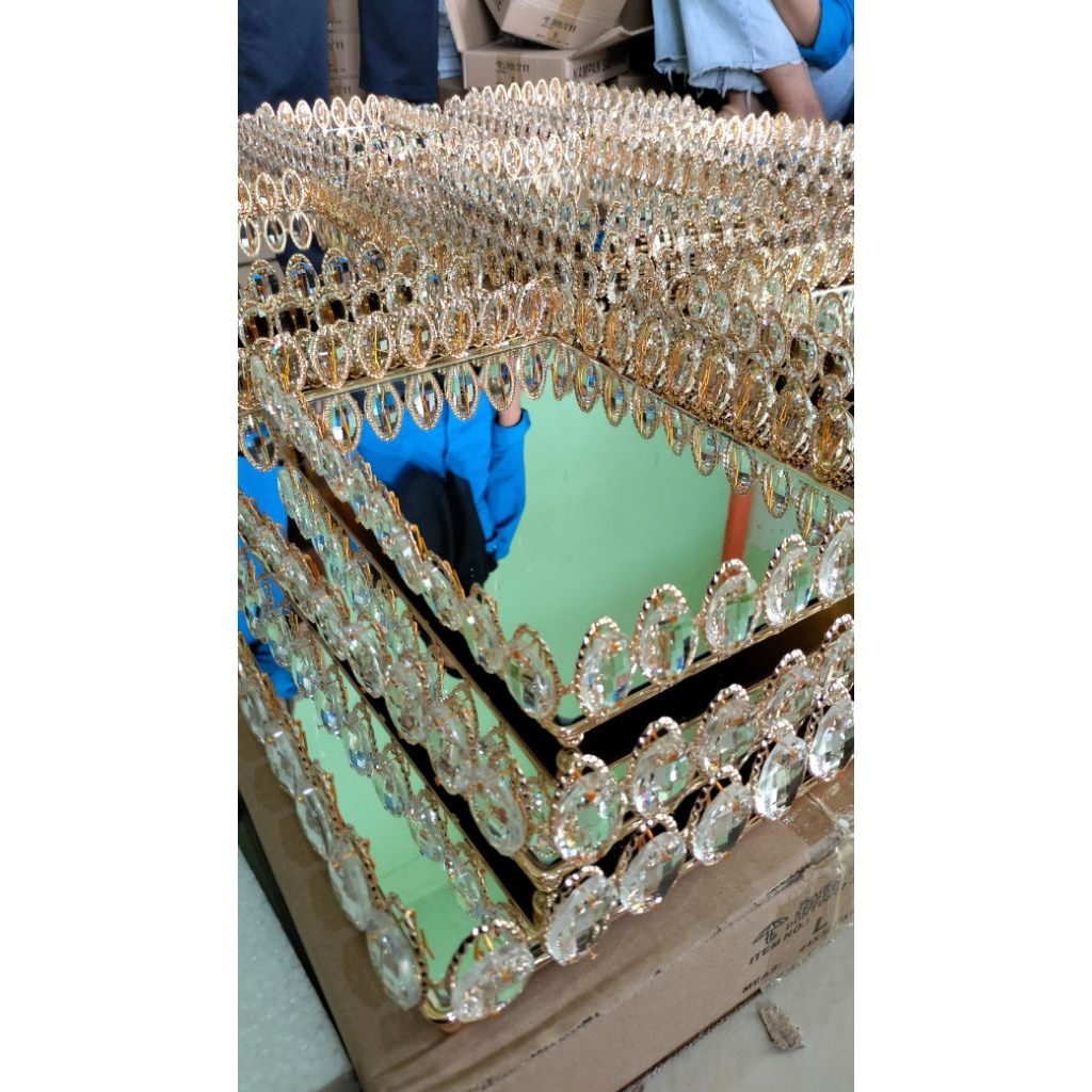 Set isi 3 Kotak Hantaran Saphire | Tray Kristal | Tray Kristal Gold