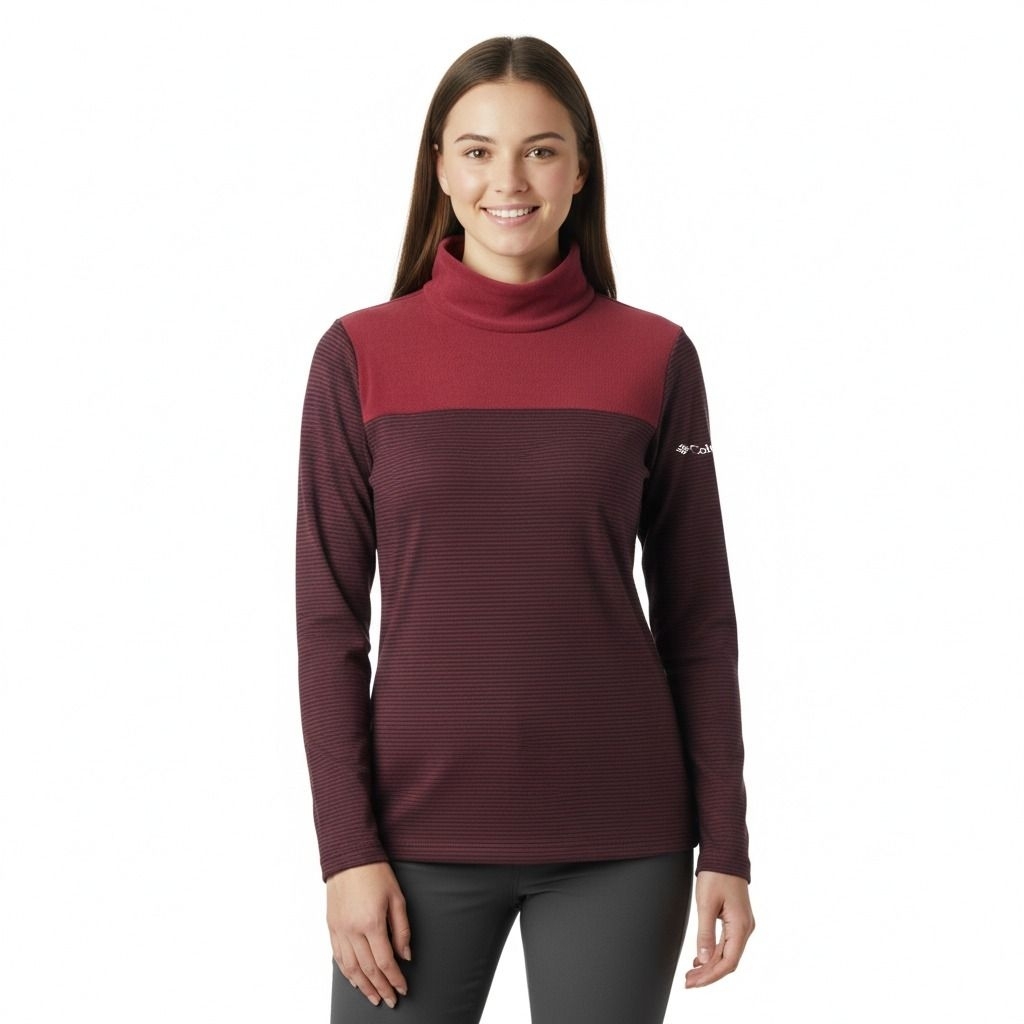 Kaos columbiaTurtle Neck Sport Wanita // Atasan Lengan Panjang Outdoor // Warna Merah Maroon Premium