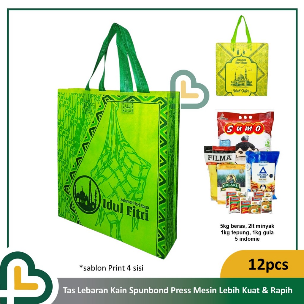 Tas kain Spunbond PRESS Lebaran Paket Idul Fitri Ramadhan Syukuran THR Hampers Sembako 12pcs