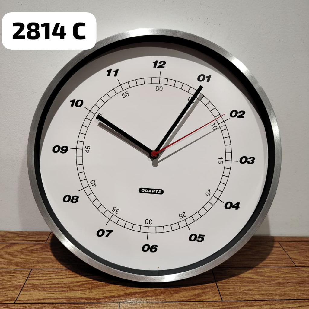 JAM DINIDNG ALUMUNIUM 2814 C WHITE SILVER - WALL CLOCK