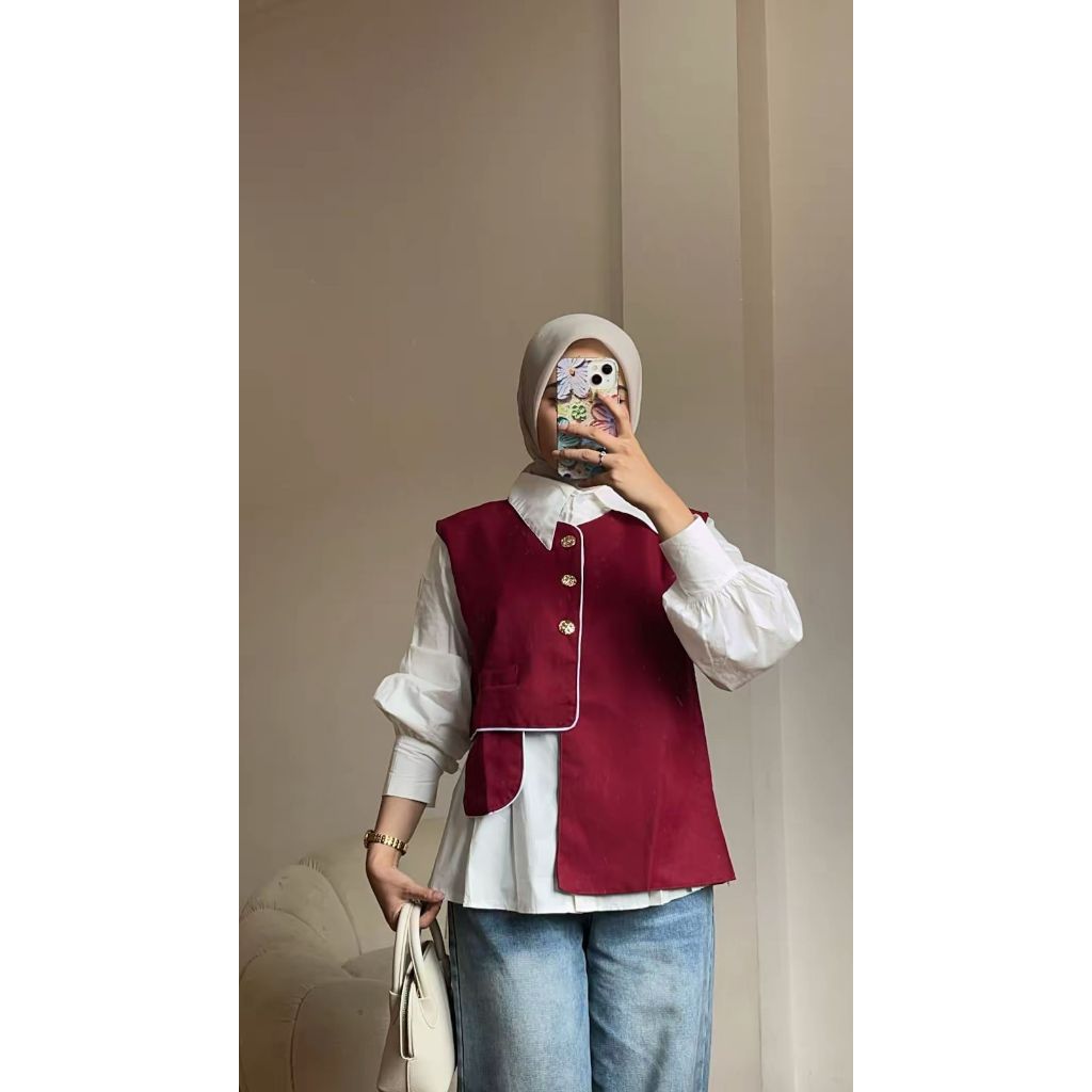 VEST SET KEMEJA TOP WANITA ATASAN KOREA SEMIWOL OUTER KANCING