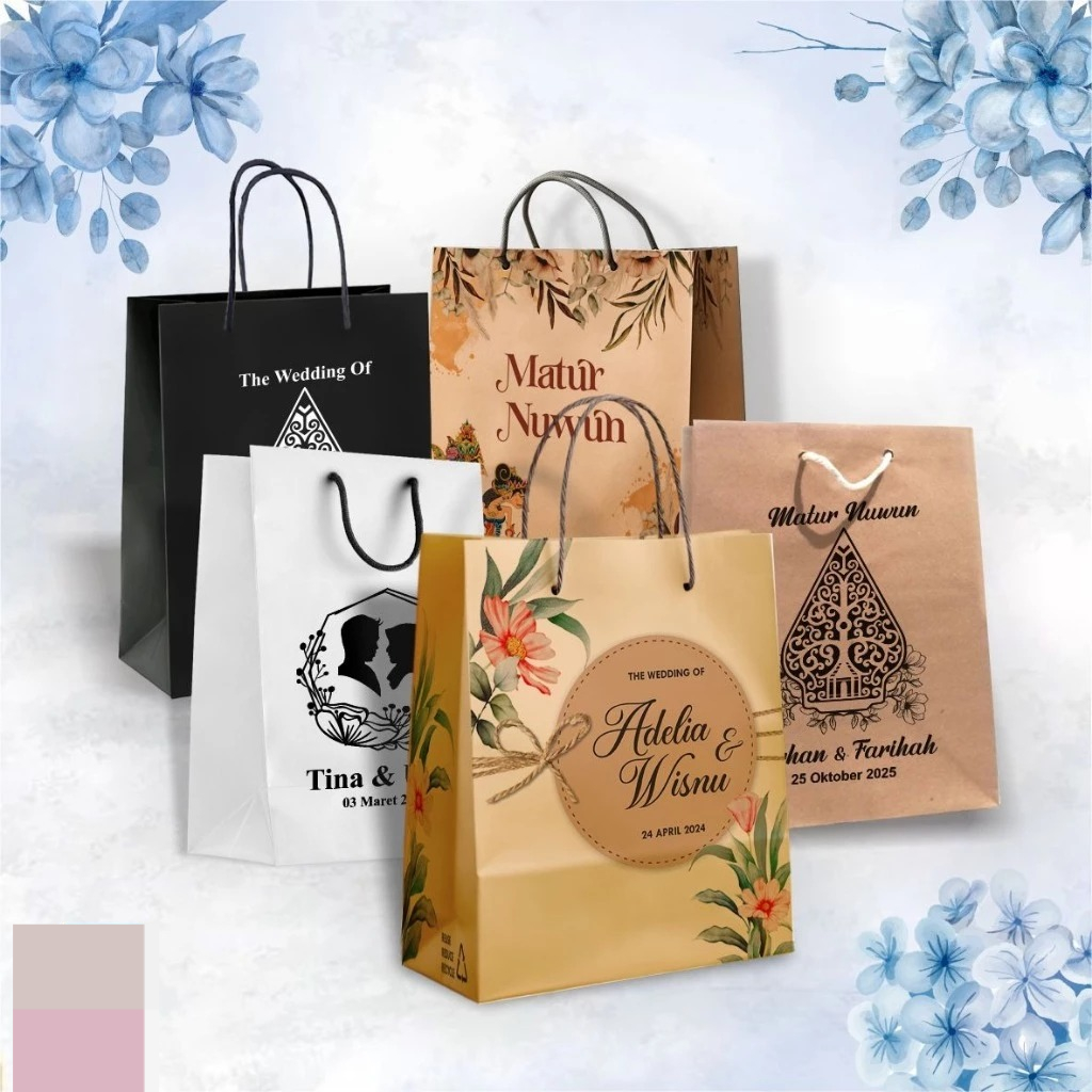 PAKET PAPER BAG SABLON ELEGANT - TAS SOUVENIR PERNIKAHAN SABLON CUSTOM - PAPER BAG KHITAN, HAJATAN