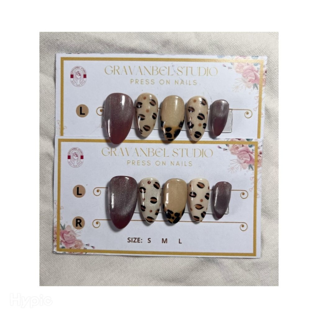 Press On Nails Motif Leopard-Press On Nails Cat Eye-Kuku Palsu Elegan-Kuku Palsu Handmade