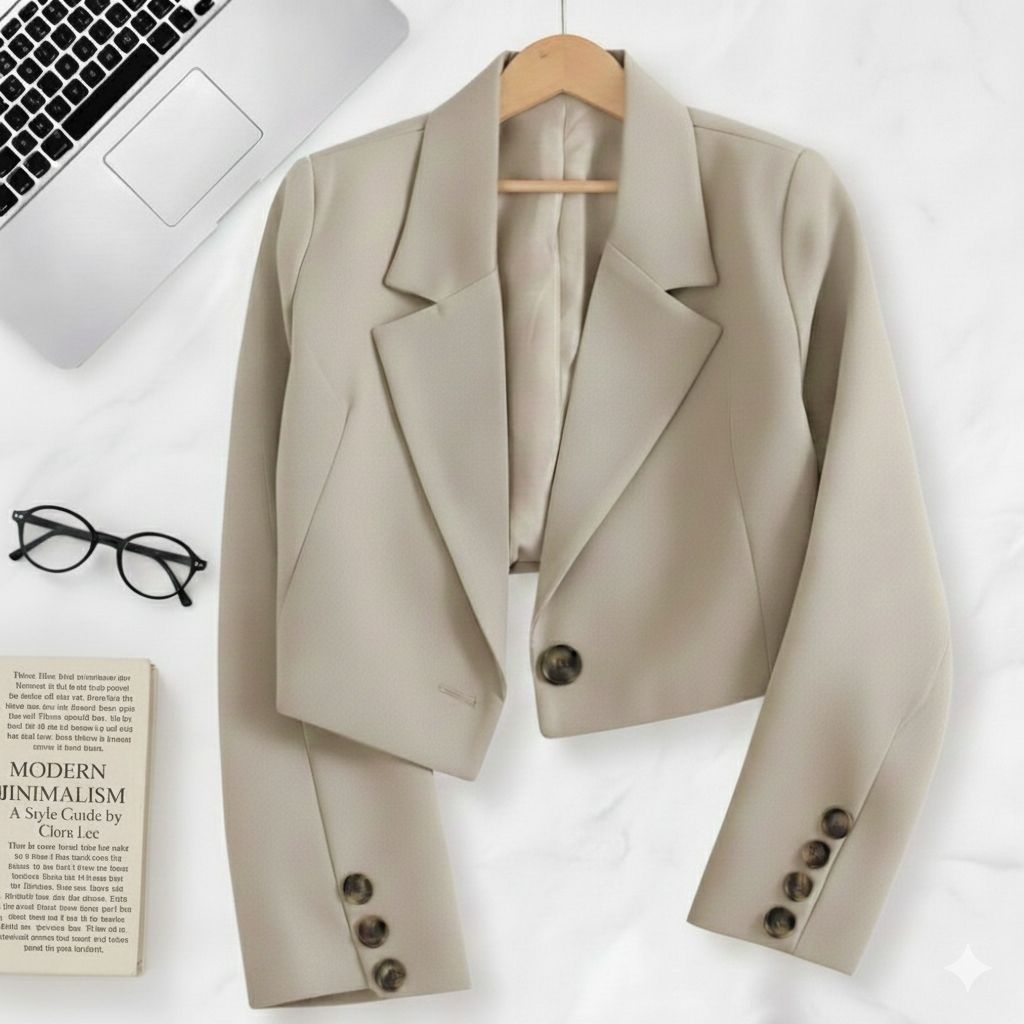 Blazer crop Wanita Slimfit dengan Furing, Atasan Outer Nyaman dan Elegan Material S