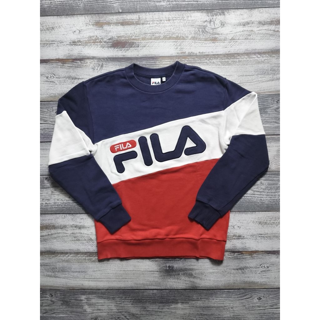 Jaket Fila sweater crewneck Biglogo like new Motoran Hangout unisex Colorblock branded