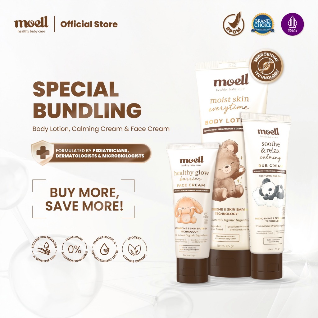 Moell Bundling Soothing & Calming Rub Cream 50gr & Face Cream 40gr & Body Lotion 185gr - Calming Cre