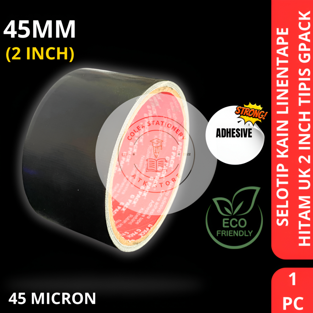 [1 PC] Linen Tape Lakban Kain Warna Hitam Tahan Air Ukuran 2 Inch (48MM) Tipis Gpack