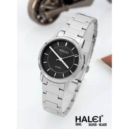 Jam Tangan Halei 504L Original Wanita Analog Jarum Rantai Stainless Steel Cewek 504 Fashion Japan