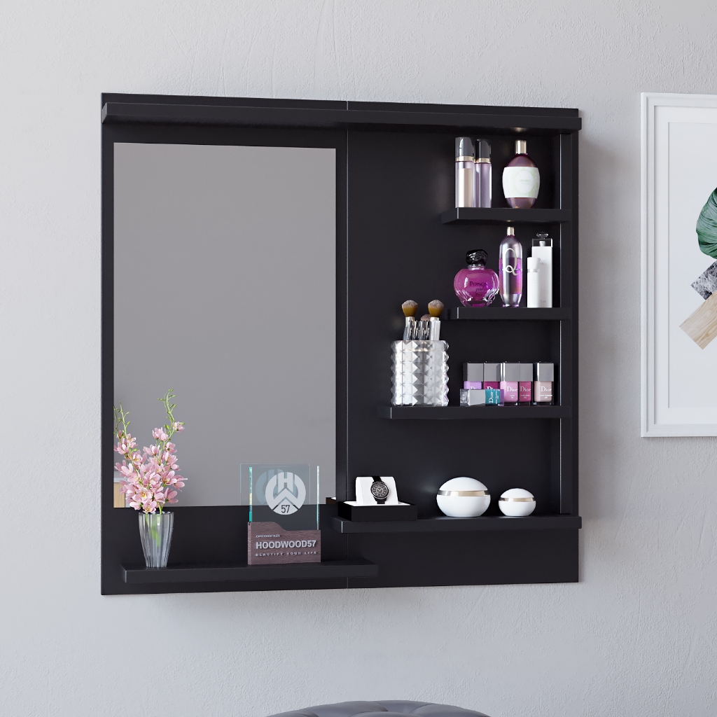 RAK RIAS DINDING KAYU RAK KOSMETIK GANTUNG KACA RIAS BESAR MINIMALIS RAK MAKE UP CERMIN AESTHETIC TE