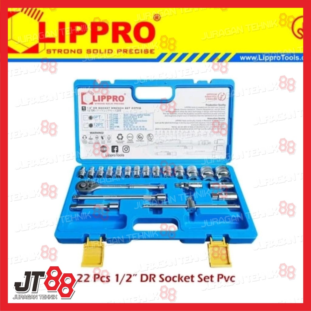 Kunci Sok Set Lippro 22pcs 6PT 1/2" DR 8-32mm Socket Wrench 22 Pcs