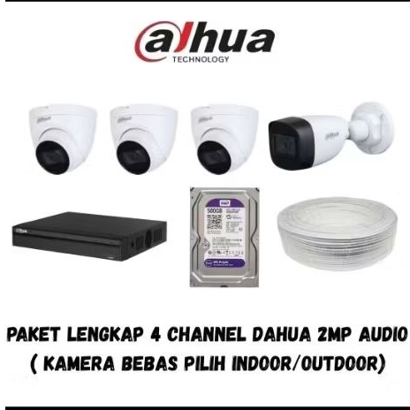 PAKET 4 CHANNEL / KAMERA CCTV DAHUA 2MP AUDIO