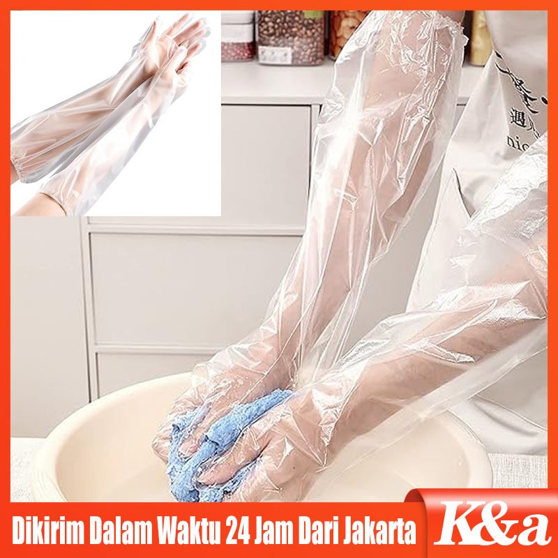 [10Pcs ]60cm CPE Glove Handglove Plastik Sarung Tangan Disposable Panjang Sekali Pakai Hand Glove Da