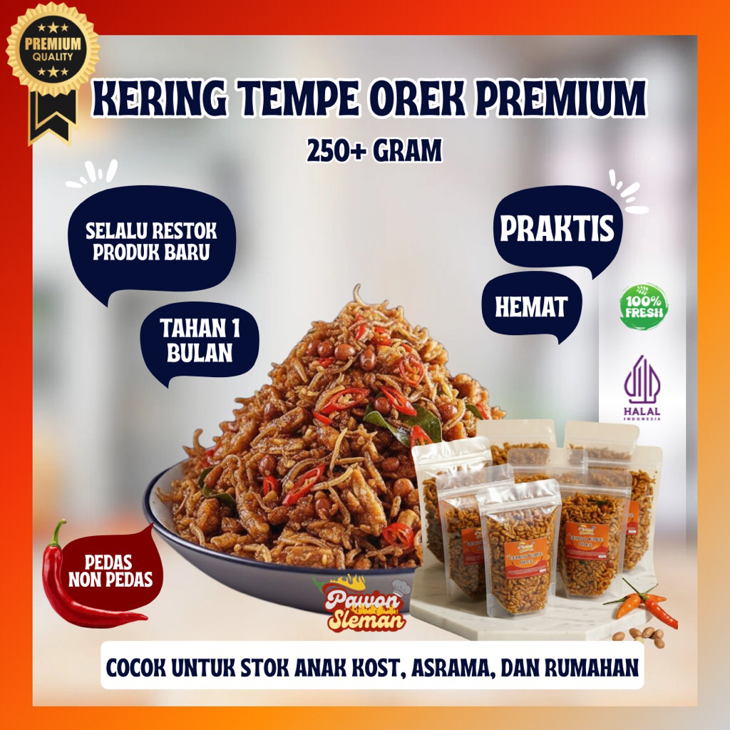 Garansi 100% Kering Tempe Orek Premium Original / Pedas Manis Tanpa Pengawet Kering Tempe Kacang Ter